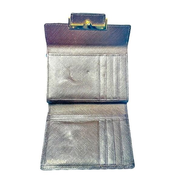 YSL YVES SAINT LAURENT Dark Brown Goldtone Saffiano Leather Kisslock Wallet Bag - Picture 2 of 13